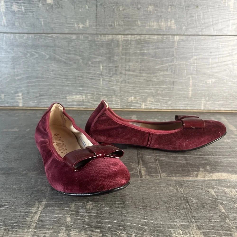 Marianitas Velvet Ballet Flats Burgundy Bow Girls US 3 Spain